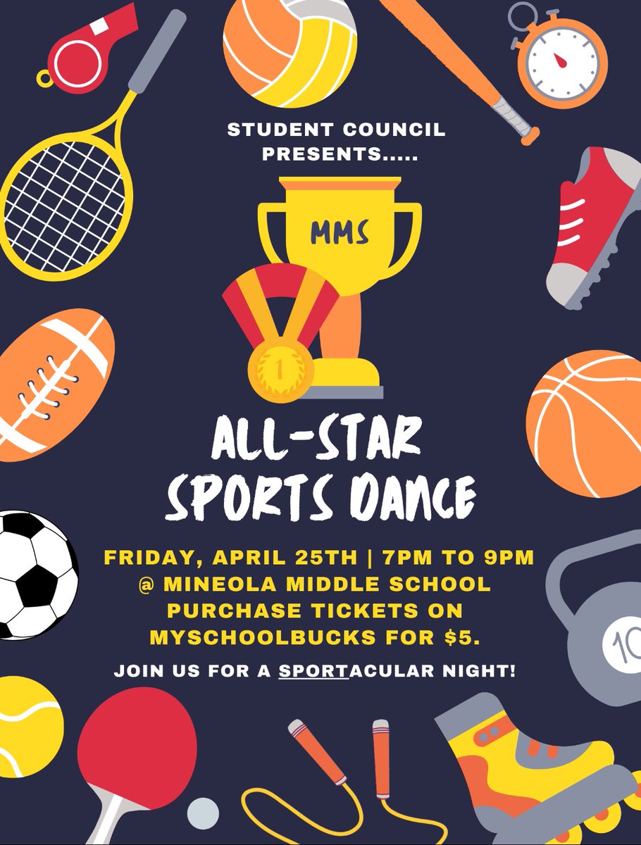 Allabouttheyet's tweet image. ⚾️🏀⚽️🏈The Spring Dance was a HIT! Learners @MineolaMS voted on the theme, All-Star Sports & 316 learners attended the dance in their favorite sports gear.
📸 Check out all the fun!
#MineolaProud