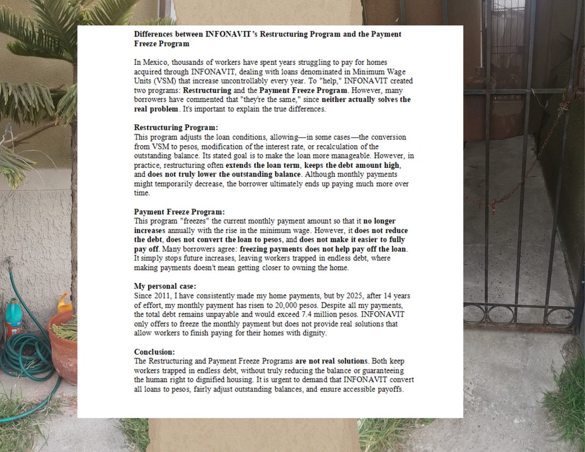 Elena Delgado City Environmental Consultant (@manena20051) on Twitter photo In may I loose my house.
INFONAVIT went from 800 thousand pesos cost total
To 7 millios 400 pesos.
<a href="/CBS8/">CBS 8 San Diego</a> <a href="/alisguerra8/">Alejandra Guerra</a> <a href="/AyudaInfonavit/">Ayuda Infonavit</a> <a href="/OctavioRomero_O/">Octavio Romero</a> <a href="/Claudiashein/">Claudia Sheinbaum Pardo</a> <a href="/MarinadelPilar/">Marina del Pilar</a> <a href="/AnaLizethGomez/">Ana Lizeth Gomez</a> <a href="/LaJornadaBC/">La Jornada Baja California</a> <a href="/lajornadaonline/">La Jornada</a> <a href="/CharroPolitico/">El Charro Político</a> <a href="/alvaro_delgado/">Alvaro Delgado Gómez</a>
I LOOSE MY HOUSE , In may I loose my house.
INFONAVIT went from 800 thousand pesos cost total
To 7 millios 400 pesos.
<a href="/CBS8/">CBS 8 San Diego</a> <a href="/alisguerra8/">Alejandra Guerra</a> <a href="/AyudaInfonavit/">Ayuda Infonavit</a> <a href="/OctavioRomero_O/">Octavio Romero</a> <a href="/Claudiashein/">Claudia Sheinbaum Pardo</a> <a href="/MarinadelPilar/">Marina del Pilar</a> <a href="/AnaLizethGomez/">Ana Lizeth Gomez</a> <a href="/LaJornadaBC/">La Jornada Baja California</a> <a href="/lajornadaonline/">La Jornada</a> <a href="/CharroPolitico/">El Charro Político</a> <a href="/alvaro_delgado/">Alvaro Delgado Gómez</a>
I LOOSE MY HOUSE ,