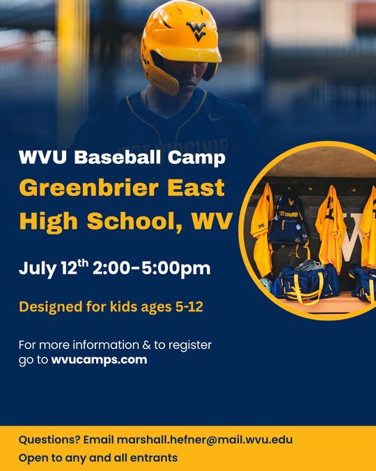 <a href="/WVUbaseballcamp/">WVU Baseball Recruiting & Camps</a> is coming to Southern West Virginia. Don’t this great opportunity!