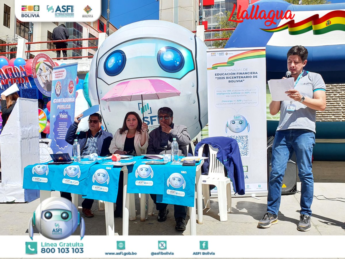 En la plaza de Armas del municipio de #Llallagua, #ASFI llevó adelante el acto de inauguración de la decima Jornada de Educación Financiera “2025 Bicentenario de Bolivia", posteriormente realizaron el recorrido de los stands.
#UnidosEnElBicentenario #EducaciónFinanciera
