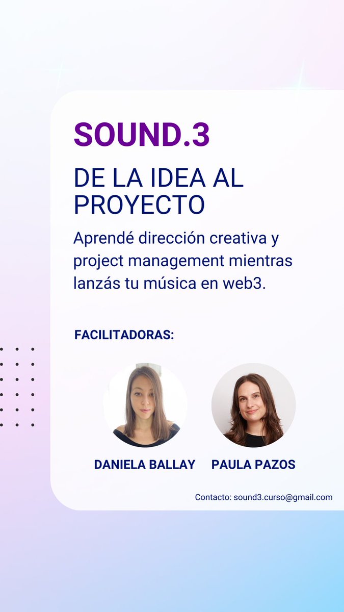 Si tenés un proyecto musical y te interesa expandirlo al mundo web3, <a href="/BallayDani/">Bashai</a> y yo creamos este espacio de 6 encuentros para un grupo reducido donde te acompañamos a llevarlo a cabo ✨