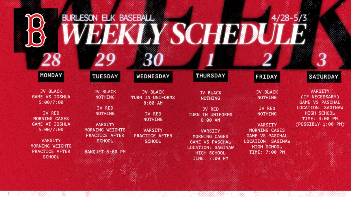 Schedule for the week!