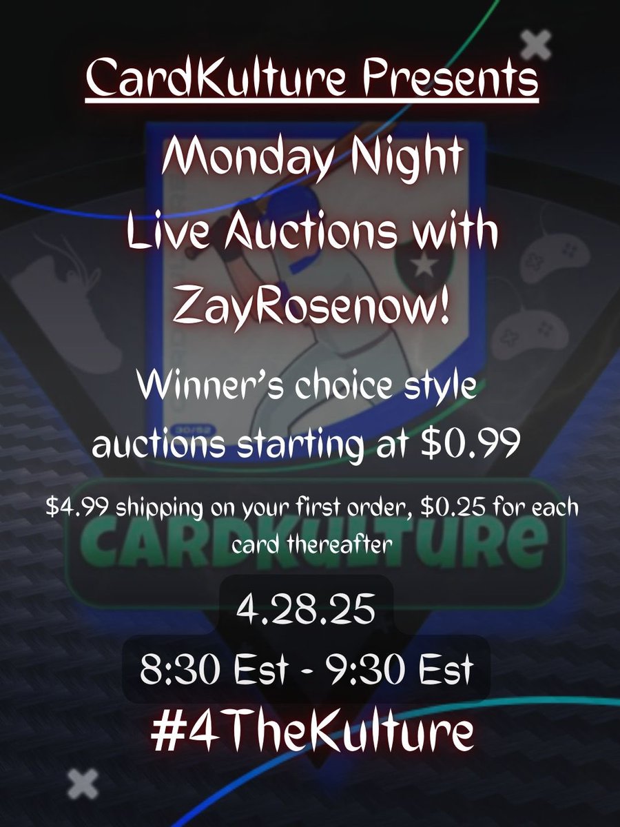 🚨 live tomorrow on <a href="/CardKulture/">CardKulture</a> 🚨 

Will have: 

✅ baseball 
✅ football 
✅ marvel 
✅ pokemon 
✅ hockey 

See ya in there