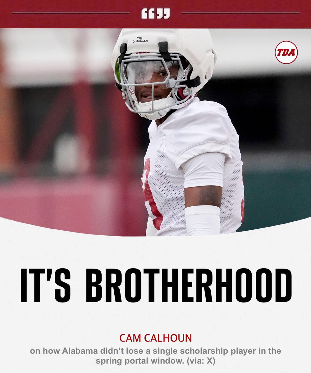 Alabama DB Cam Calhoun on how the Tide managed to keep every scholarship player from the spring portal window. 💪

tdalabamamag.com/2025/04/26/ala…