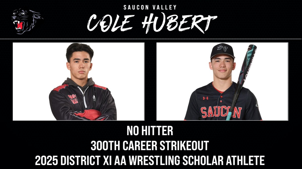 When you have a day you have a day.  Congratulations Cole Hubert!   In a 5 hour span today Cole pitched a No-Hitter on the mound, collected his 300th Career Strikeout, and was named the 2025 District XI AA Wrestling Scholar Athlete of the Year. #SVPanthers