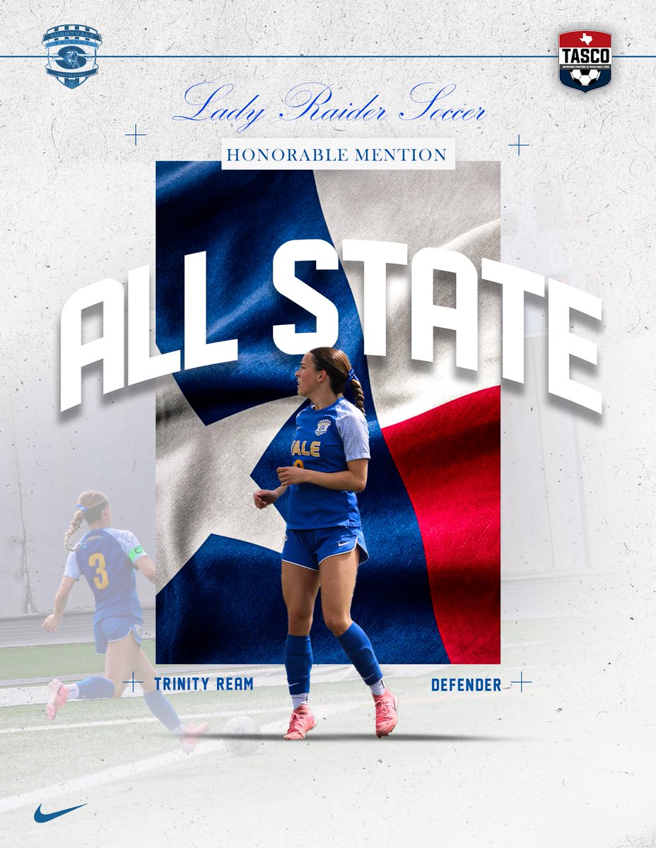 SHS Lady Raiders Soccer (@shsladyraiders1) on Twitter photo Congrats to junior defender (& captain) Trinity Ream on earning an All-State Honorable Mention! 😤
#D2W #TAO • <a href="/SHSRaiderSoccer/">SHS Raider Soccer</a>
@LethalSoccer <a href="/VYPEDFW/">VYPE DFW</a> <a href="/DMNGregRiddle/">Greg Riddle</a> <a href="/tascosoccer/">TASCO</a> <a href="/SunnyvaleISD/">Sunnyvale ISD</a> <a href="/SportsDayHS/">SportsDayHS</a> <a href="/SVRaiderBooster/">SHS Raider Booster</a> <a href="/RaiderBuilt/">Sunnyvale ISD Athletics</a> Congrats to junior defender (& captain) Trinity Ream on earning an All-State Honorable Mention! 😤
#D2W #TAO • <a href="/SHSRaiderSoccer/">SHS Raider Soccer</a>
@LethalSoccer <a href="/VYPEDFW/">VYPE DFW</a> <a href="/DMNGregRiddle/">Greg Riddle</a> <a href="/tascosoccer/">TASCO</a> <a href="/SunnyvaleISD/">Sunnyvale ISD</a> <a href="/SportsDayHS/">SportsDayHS</a> <a href="/SVRaiderBooster/">SHS Raider Booster</a> <a href="/RaiderBuilt/">Sunnyvale ISD Athletics</a>