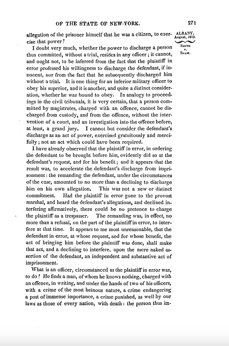 DavidHKinnaird's tweet photo. Note that there was some dispute over the extent of this principle, as seen in the dissent in Shaw, at 271-73 (disputing principle altogether), and in James Wilson's Lectures on Law: Of Sheriffs and Coroners, in 2 Collected Works 1015 (limiting principle to jdx of the cause). https://t.co/nyxjmlr24o