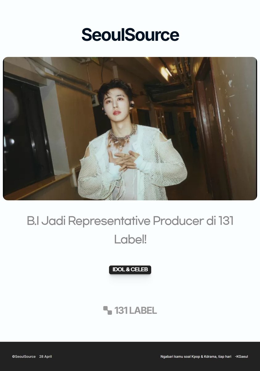 kpopdankdramaid's tweet photo. B.I Umumkan Era Baru: Jadi Produser Representatif 131 Label, Fokus Visi Kreatif &amp; Pengembangan Artis #BI #131Label #Produser #Kpop #MusikKorea #ComplexConHongkong

 Read More: https://t.co/wqxod99MHu
-KGaeul https://t.co/FyRqoFUcH3