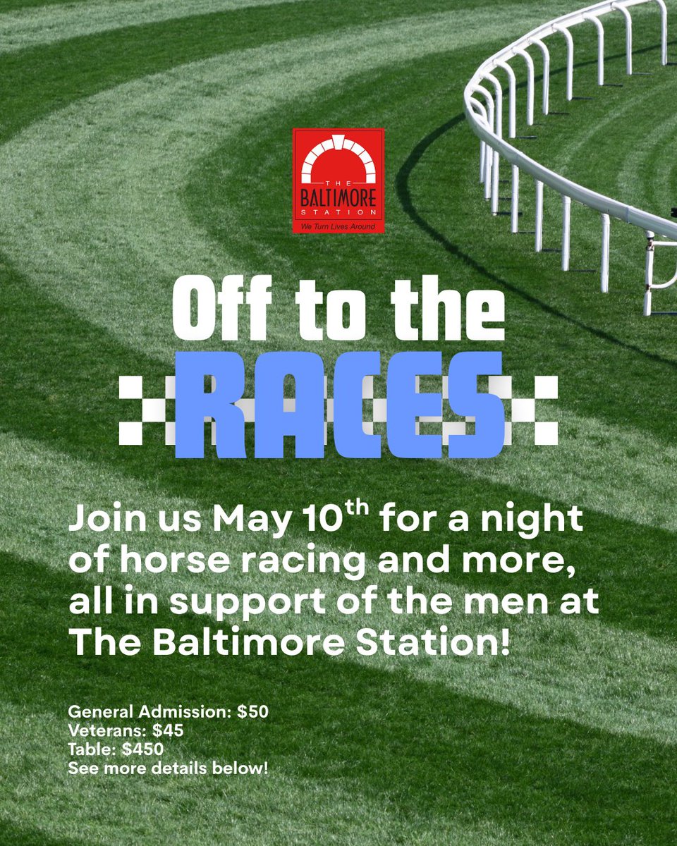 Off to the Races is coming May 10! Join us for a night of horse racing, betting, food, drinks &amp; derby fun—all supporting The Baltimore Station. Dress to impress for our Best Dressed Award! Plus you can own &amp; name a horse for $20!

 🔗 baltimorestation.org/races
#BaltimoreEvents