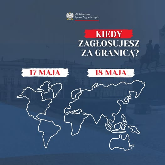 Weź udział w wyborach Prezydenta RP za granicą! 📷
Za pomocą strony eWybory zapiszesz się do spisu wyborców i będziesz mógł zagłosować za granicą 18 maja, lub 17 maja w Amerykach Północnej i Południowej.
Zrób to już dziś 📷
ewybory.msz.gov.pl