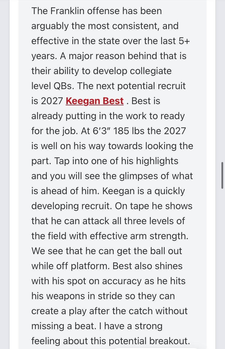 Keegan Best 2027 QB (@keeganbest11) on Twitter photo Thank you <a href="/MJ_NFLDraft/">Mark Johnson</a> for the write up! Staying motivated for a breakout season! <a href="/PrepRedzoneWI/">Prep Redzone Wisconsin</a> Thank you <a href="/MJ_NFLDraft/">Mark Johnson</a> for the write up! Staying motivated for a breakout season! <a href="/PrepRedzoneWI/">Prep Redzone Wisconsin</a>