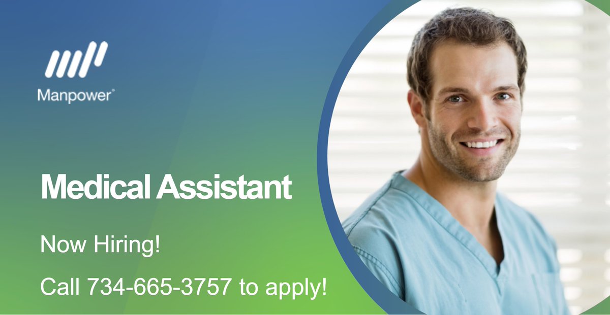 ManpowerA2's tweet image. Our client, Michigan Medicine in Ann Arbor, is seeking Medical Assistants! Pay is $18/hr. Call 734-665-3757 or go to manpower.com/en/job/healthc… to learn more about the requirements for this role, and apply!