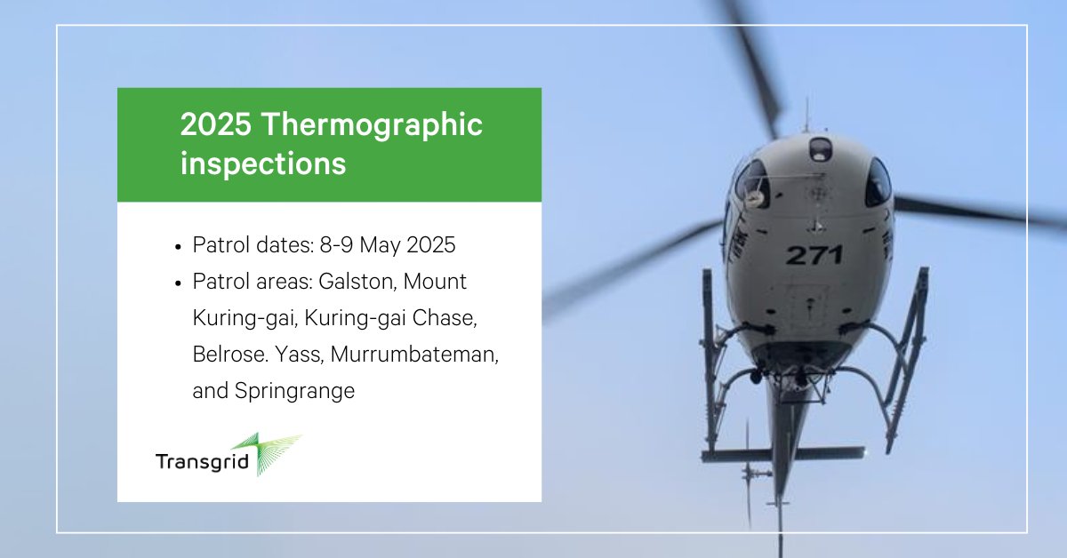 🚁Every two years, Transgrid conducts 𝘁𝗵𝗲𝗿𝗺𝗼𝗴𝗿𝗮𝗽𝗵𝗶𝗰 𝘀𝘂𝗿𝘃𝗲𝘆𝘀 to check our transmission lines and connection points. These inspections help us identify and fix potential issues early. 👉For more information, visit: brnw.ch/21wSfXq