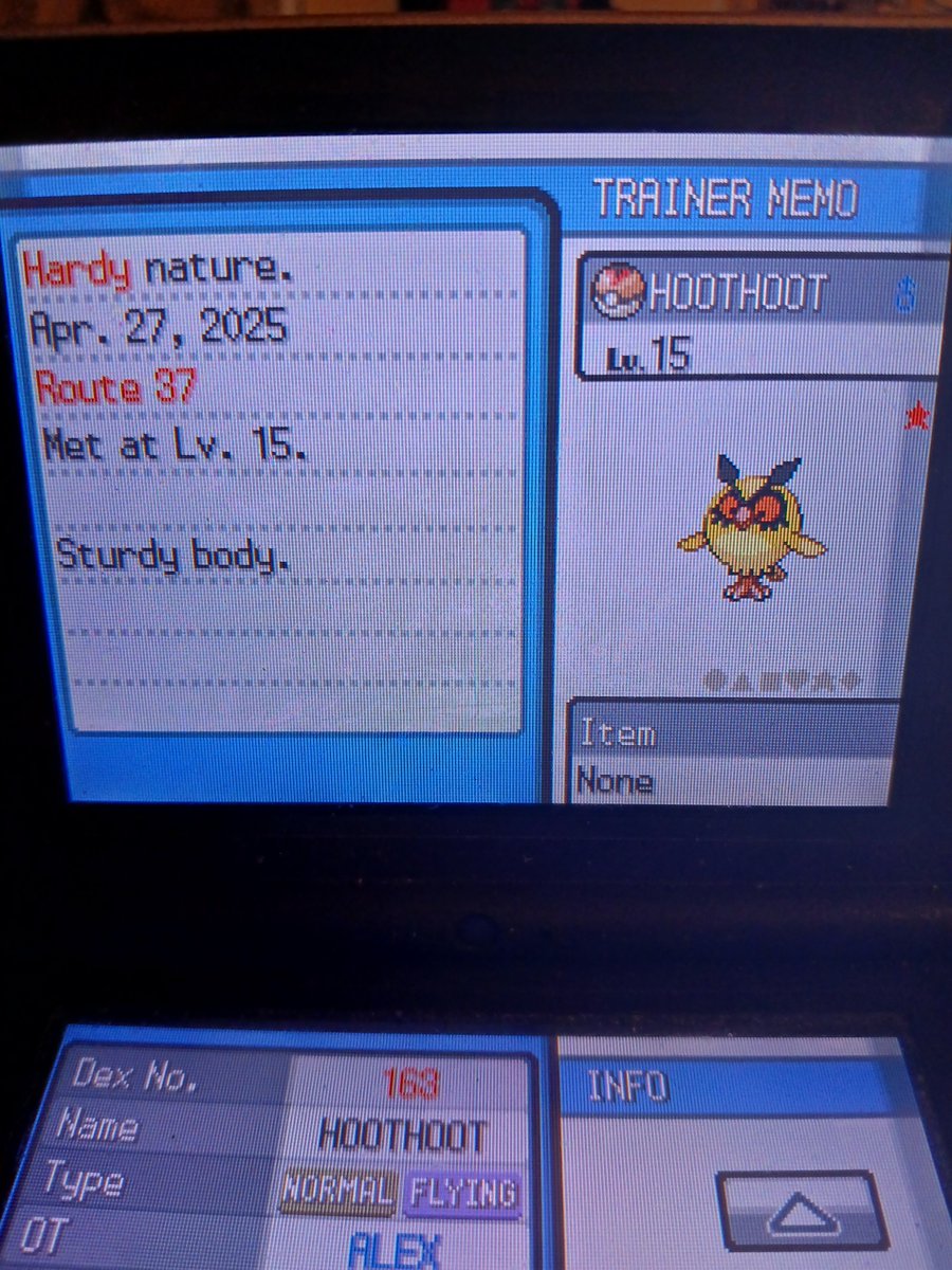 Shiny Hoothoot in Heartgold after 8,180 REs!! Was going for Spinarak and Stantler on this route but I'll take it!
