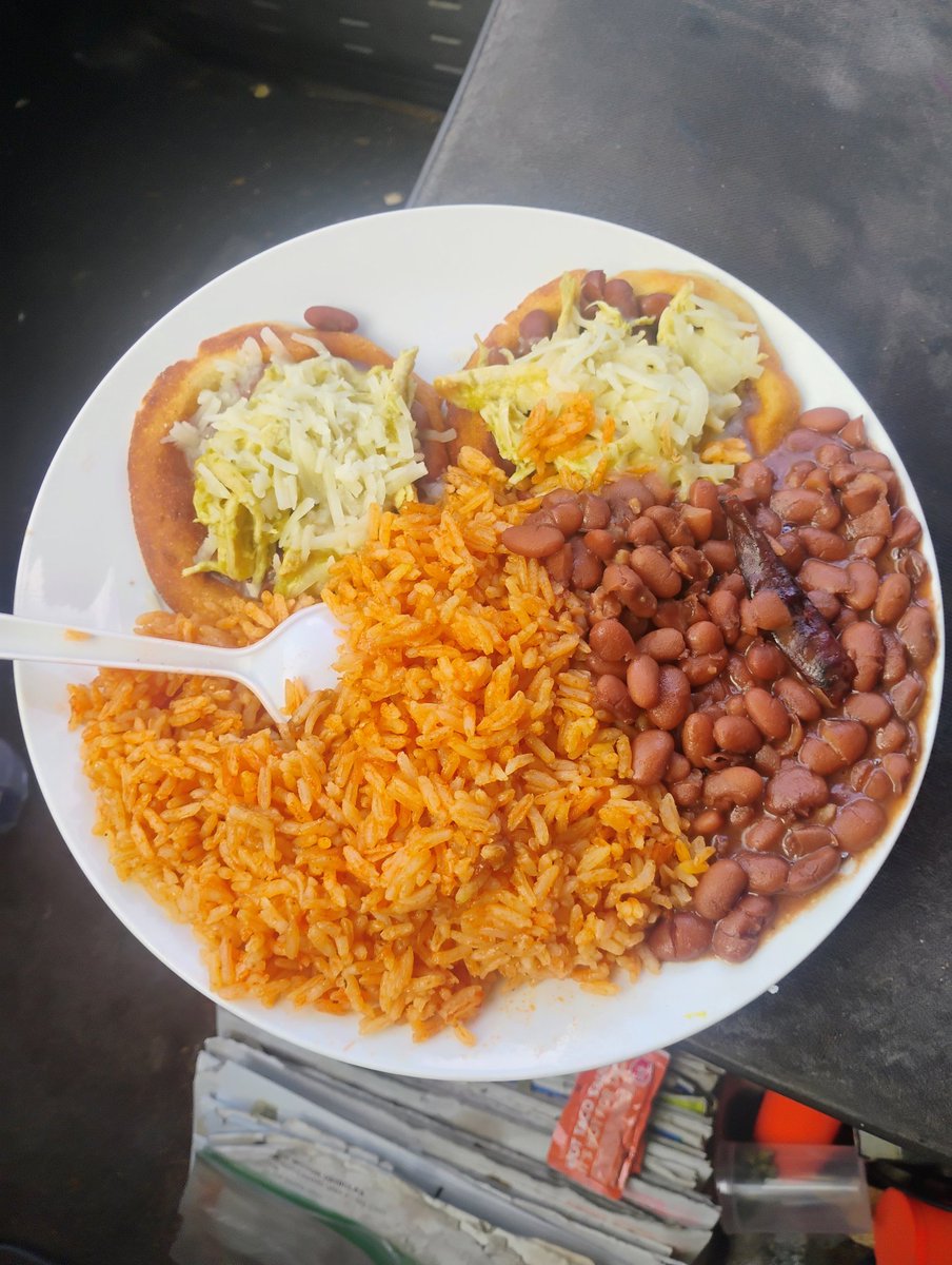 Having A Blessed Plate Of Food For Dinner From My Neighbor, Beans, Rice, Pupusa's