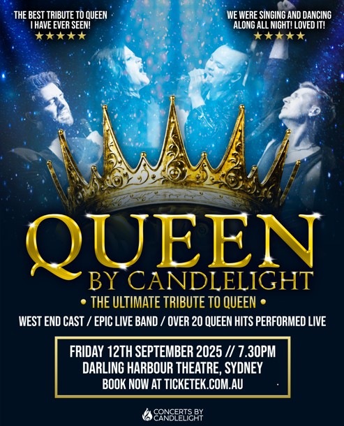 ANNOUNCING 📢 Queen by Candlelight is coming to Darling Harbour Theatre, ICC Sydney this September!

📩 Subscribe to the ICC Sydney Theatre newsletter to get pre-sale ticket access on Monday 28 April at 2pm
🎟️ General tickets on sale Wednesday 30 April at 2pm