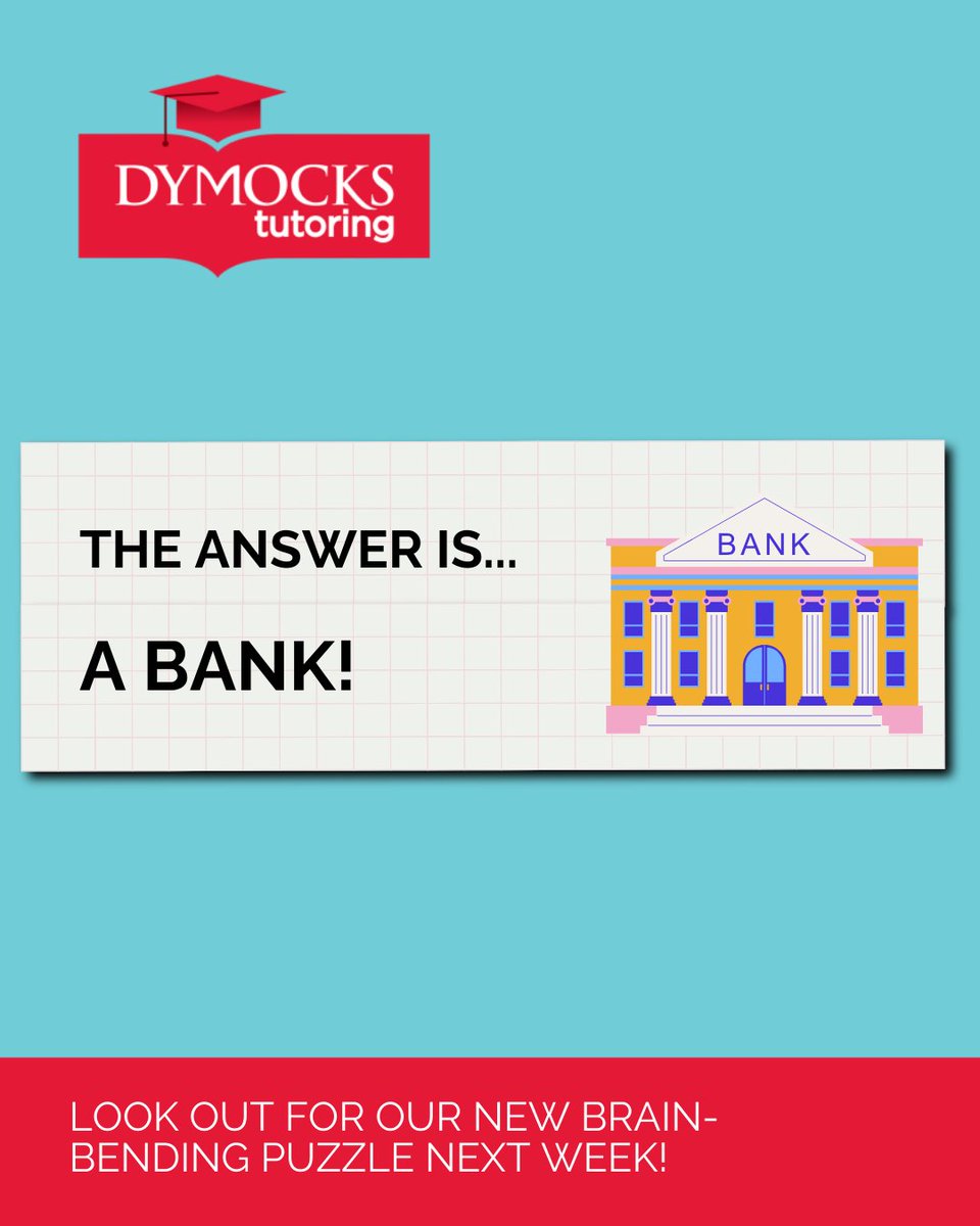 DymocksTutoring's tweet image. On Friday, we asked: &quot;I have branches, but no fruit, trunk or leaves. What am I?&quot;
Answer: A bank! 🏦

Did you get it right? Stay tuned and keep flexing those brain muscles with us every week!

 #RiddleAnswer #FunLearning #BrainTeaser #DymocksTutoring