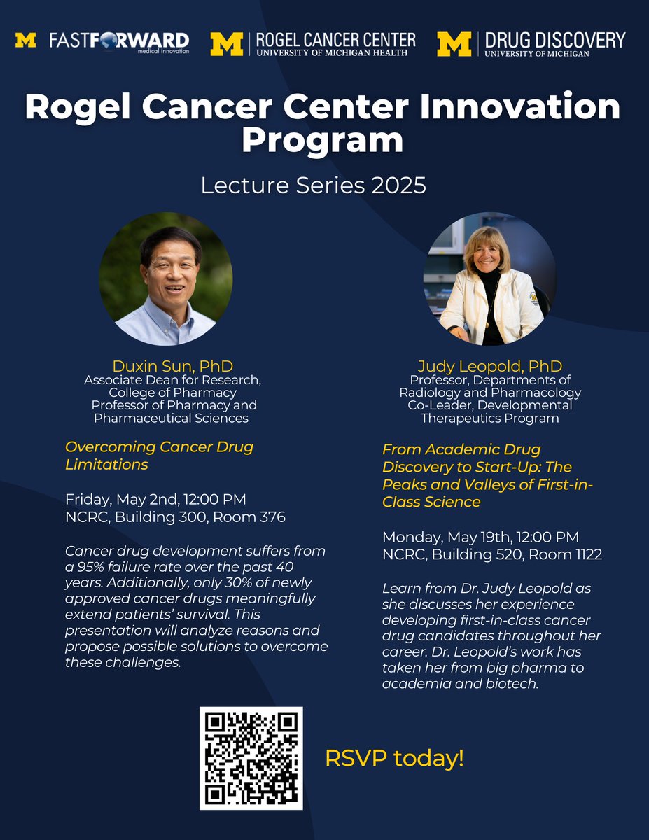U-M Medical School Research (@umichmedscience) on Twitter photo Donāt miss the next <a href="/UMRogelCancer/">U-M Rogel Cancer Center</a> Innovation Program lecture: āOvercoming Cancer Drug Limitationsā with Dr. Duxin Sun on May 2 from 12 - 1 p.m. in NCRC, Bldg 300, Rm 376. Explore advances in cancer drug development! Register here: michmed.org/MDMWg #CancerResearch Donāt miss the next <a href="/UMRogelCancer/">U-M Rogel Cancer Center</a> Innovation Program lecture: āOvercoming Cancer Drug Limitationsā with Dr. Duxin Sun on May 2 from 12 - 1 p.m. in NCRC, Bldg 300, Rm 376. Explore advances in cancer drug development! Register here: michmed.org/MDMWg #CancerResearch