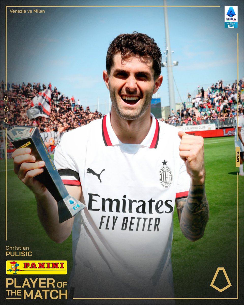 21Calcio21's tweet photo. 𝐂𝐡𝐫𝐢𝐬𝐭𝐢𝐚𝐧 𝐏𝐮𝐥𝐢𝐬𝐢𝐜 🇺🇸 (Venise 0-2 𝐀𝐂 𝐌𝐢𝐥𝐚𝐧)

🛡️ 𝐶𝑎𝑝𝑡𝑎𝑖𝑛 𝐴𝑚𝑒𝑟𝑖𝑐𝑎, 𝑣𝑎𝑙𝑒𝑢𝑟 𝑠𝑢̂𝑟𝑒 !

🧊 Bien servi par Fofana, il lance Milan dès les premières minutes, avec sang-froid (0-1, 5e).

⚽ Son 10ᵉ but en Serie A.
📊 Son 16ᵉ TTC : record en carrière égalé !
🔴⚫ Rossonero le plus décisif cette saison (16⚽, 9🅰️).

Au-delà de son efficacité, il impressionne aussi par son engagement et ses déplacements :
🏃 11,13 km parcourus (record côté milanais).

🧹 Cet été, un grand ménage est attendu chez les rouges et noirs...
🤞 Pour le bien de Milan, il faut absolument conserver Pulisic !

4️⃣🏆 𝐐𝐮𝐚𝐭𝐫𝐢𝐞̀𝐦𝐞 𝐭𝐫𝐨𝐩𝐡𝐞́𝐞 𝐝𝐞 #𝐌𝐕𝐏.

#Pulisic #Milan #VeneziaMilan #SerieA