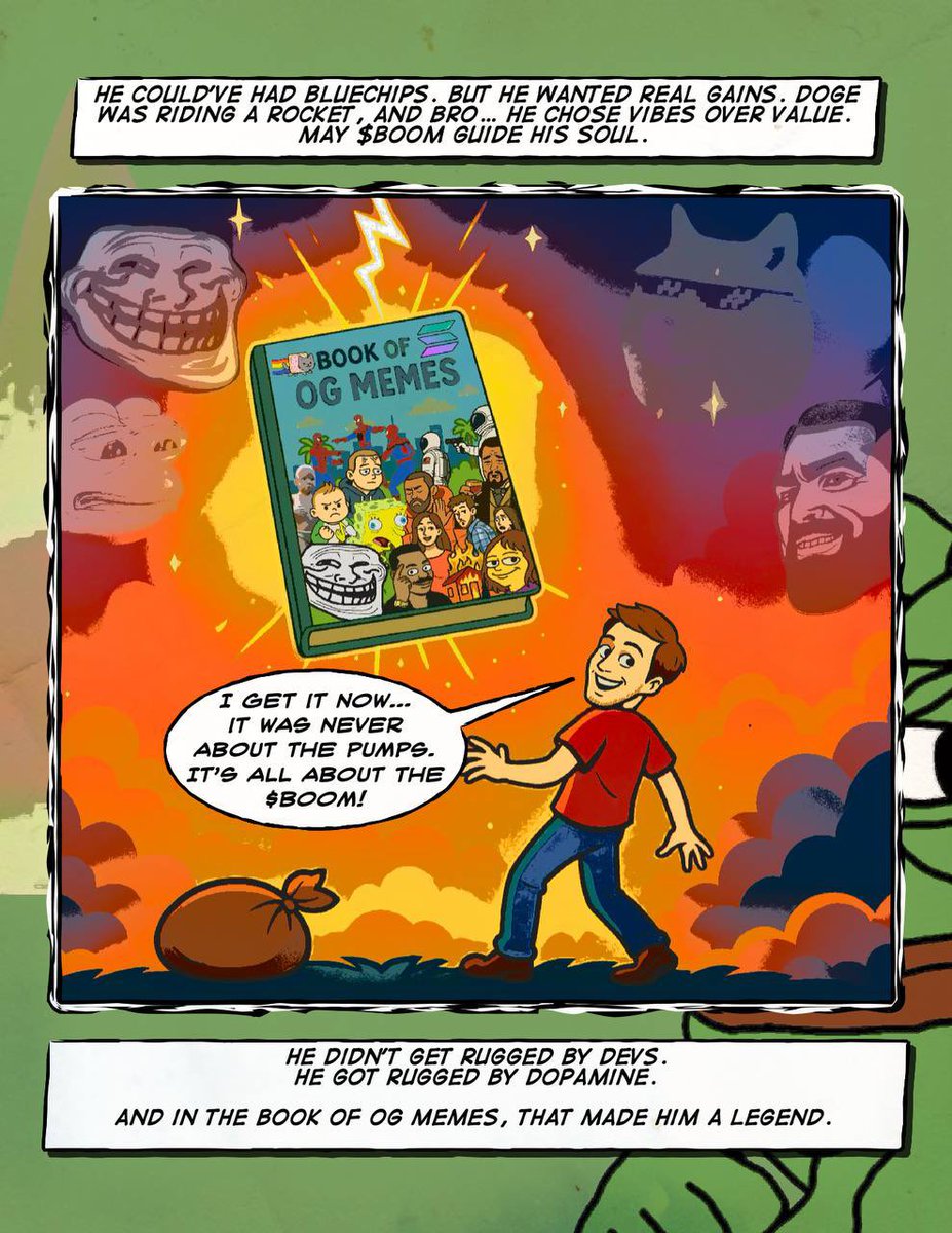 📖💥 Chapter Two, Page Three: The Revelation 💥📖

In the smoke and chaos, the distracted boyfriend finally understood:

It was never about the pumps.
It was never about the hype.
It was always about the $BOOM — the scrolls, the culture, the history.

The real ones don’t chase