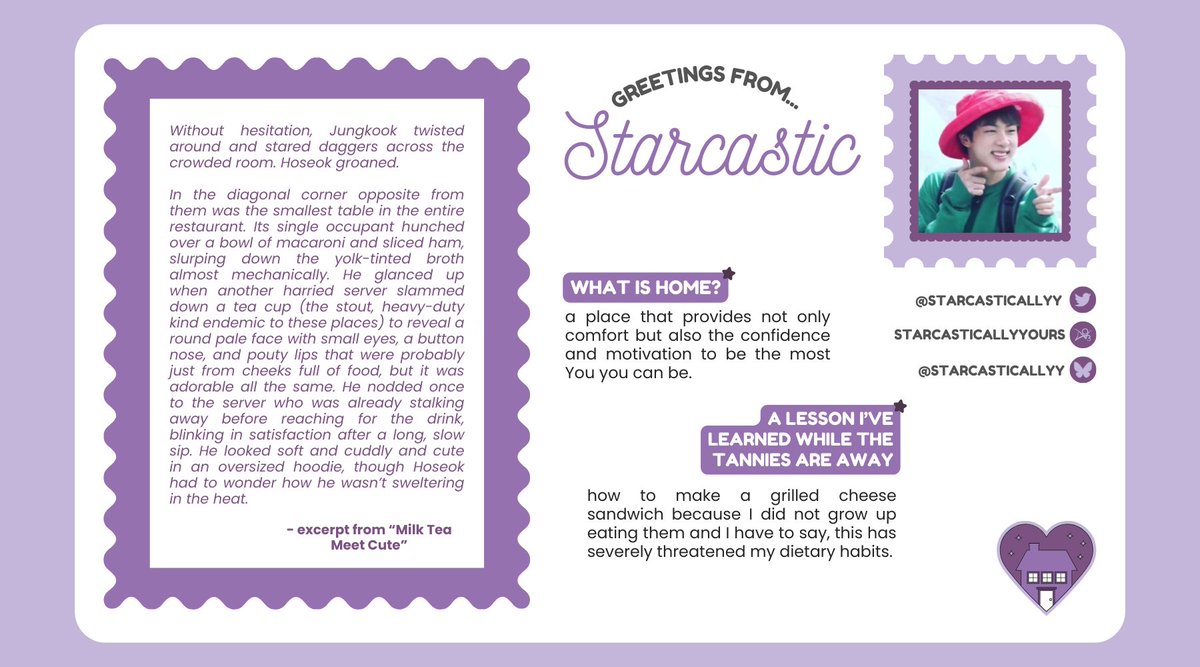GREETINGS FROM A FEATURED WRITER... 💌

💜 Starcastic
<a href="/starcasticallyy/">starcastic⁷ 🌟🙃</a> / starcasticallyy.bsky.social