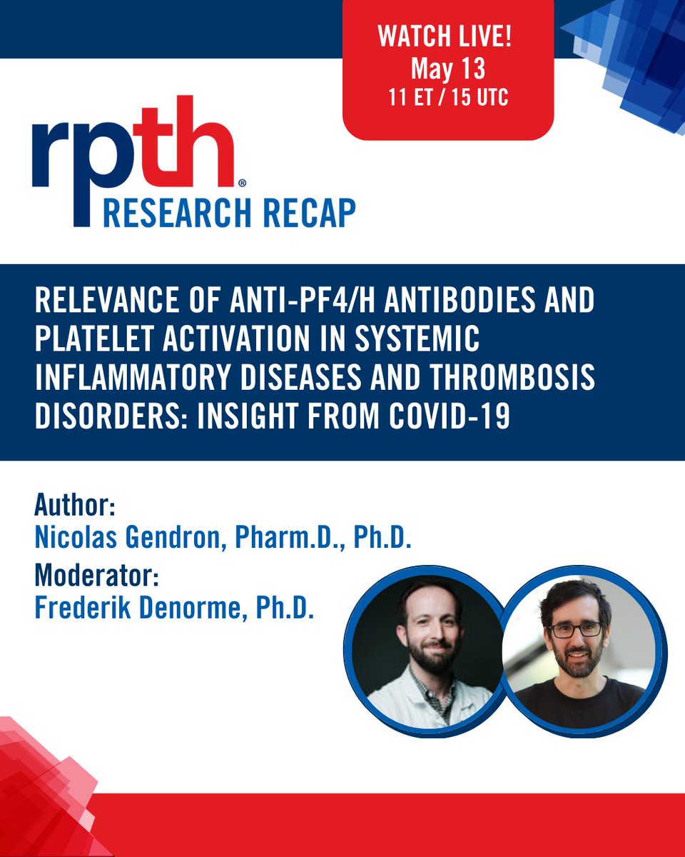 📢 Happening TODAY! Join us for today’s RPTH Research Recap featuring an in-depth look at the role of anti-PF4/H antibodies and platelet activation in COVID-19! 

Tune in: bit.ly/4iA2sZx