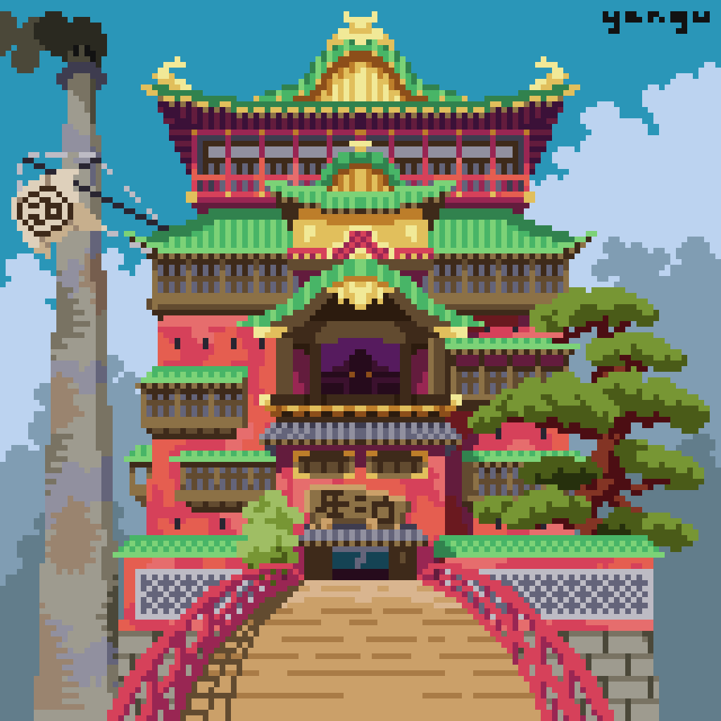 Yangu314's tweet photo. The Bathhouse♨️
#spiritedaway #pixelart #studioghibliart https://t.co/hi5IVZzAdN