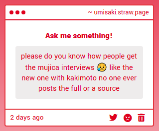 sometimes theyre found in magazines n stuff i think? idk i usually only see them when an oomf translates it or retweets a translation. i dont even think ive seen the one youre talking abt so unfortunately i cant rlly help you out