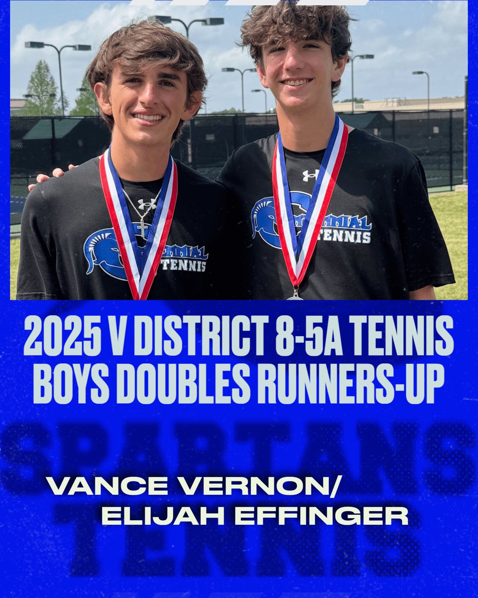 Centennial Varsity Tennis Team are now both Fall and Spring District 8-5A Champions! Congrats to our Girls Singles Champion-Emily Pavlovsky and our Boys Doubles Runners-up senior Vance Vernon and Elijah Effinger, who qualified for Region 1 Championship in Lubbock on May 7-8 🎾🏆