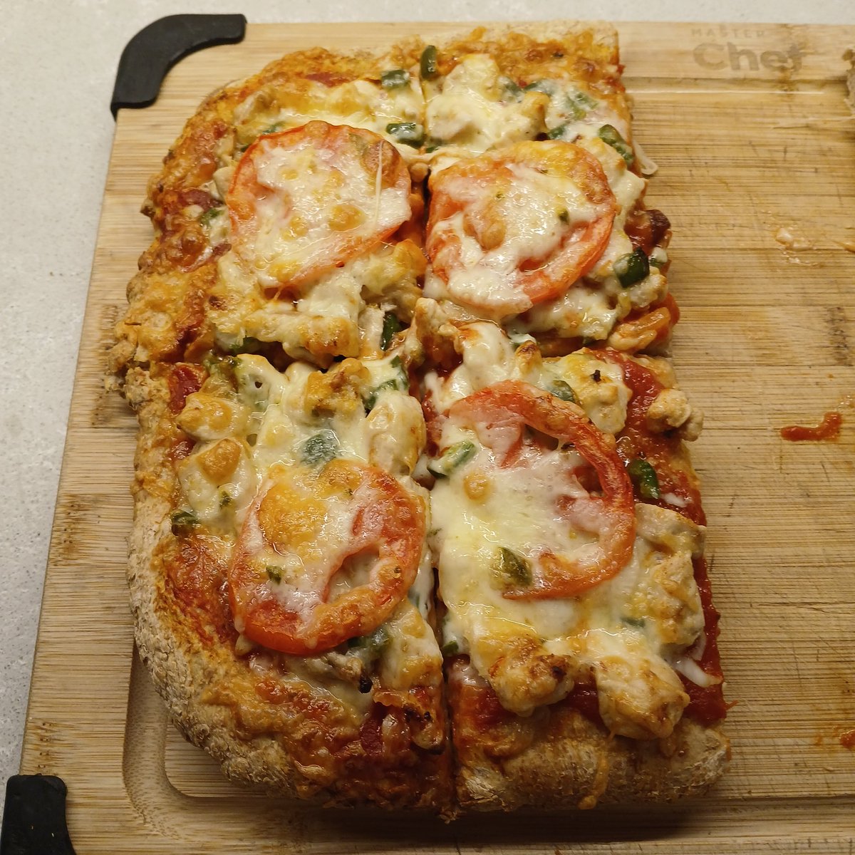 This was a first for me! 
Mama Bear made pizza dough &amp; I didn't want chicken or pepperoni or sausage so I decided to take out the partridge breasts I had in the freezer as my meat for something different.
Jalapeno/Havarti shredded cheese, fresh jalapeno's and tomato! Damn good 🤤