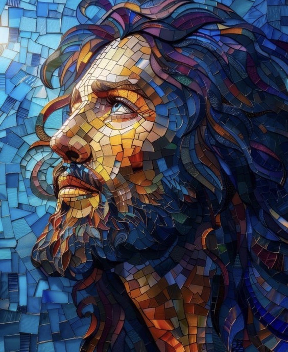 In fragments of sapphire and amber, His gaze pierces the heavens,
Each shard a prayer, each color a whispered hope.
The mosaic breathes—His beard flows like a river of midnight,
His eyes, twin flames, hold the weight of eternity.
Through the broken pieces, light weaves a story of