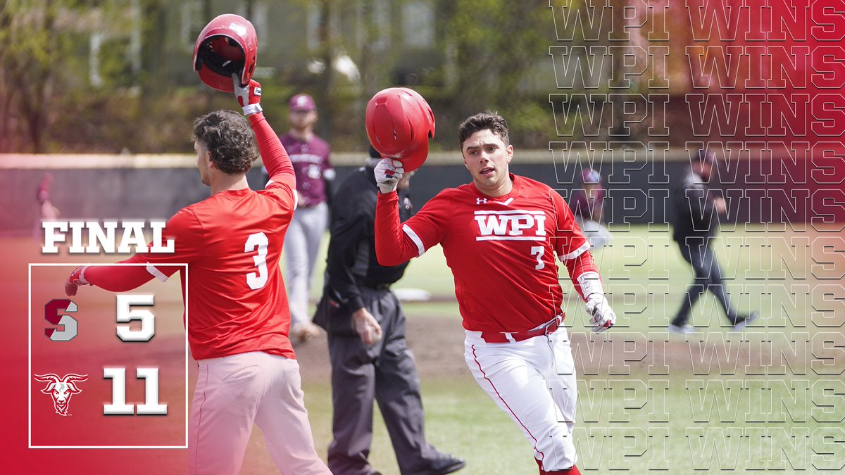 WPIAthletics's tweet photo. WPI WINS!
WPI WINS!
WPI WINS!

@WPIBaseball splits the day versus Springfield with a 11-5 game one win as the Pride took game two, 11-7.

Box scores now, recap soon ⤵️
📊-https://t.co/PXsmWuAsCM
📊-https://t.co/xI0sMXxmJ8

⚾️x🐐
#GoatNation #d3bsb #d3baseball https://t.co/walqDYii4H