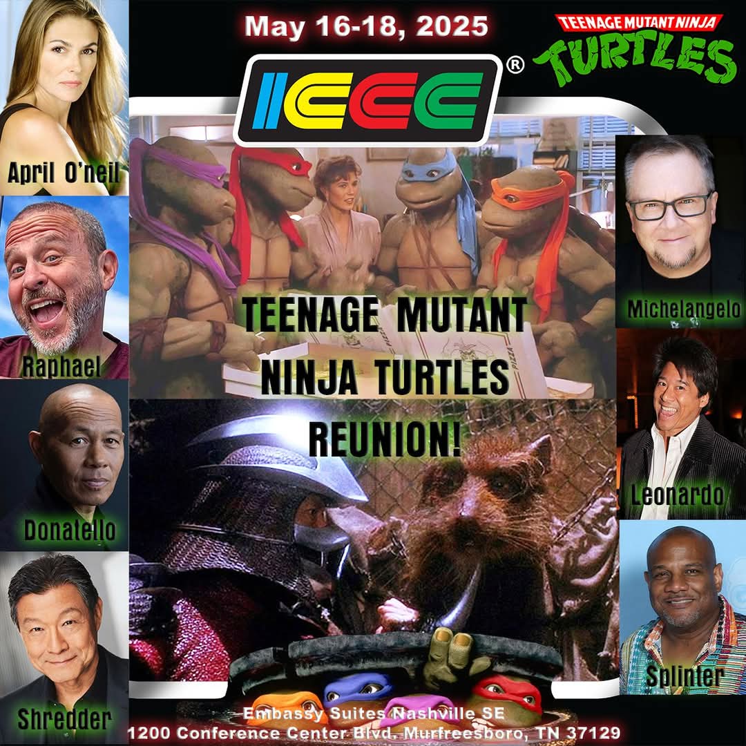 ICCCNashville's tweet image. Come meet Shredder, Splinter, Leonardo, Donatello, Michelangelo, Raphael and April O'Neil at ICCC 2025!

#TMNT35 #TurtlePower #ShellABration #ICCC2025 #TeenageMutantNinjaTurtles #TMNTMovie #OriginalTMNT #90sMovies #ComicCon #MurfreesboroTN #TennesseeEvent #MeetTheCast