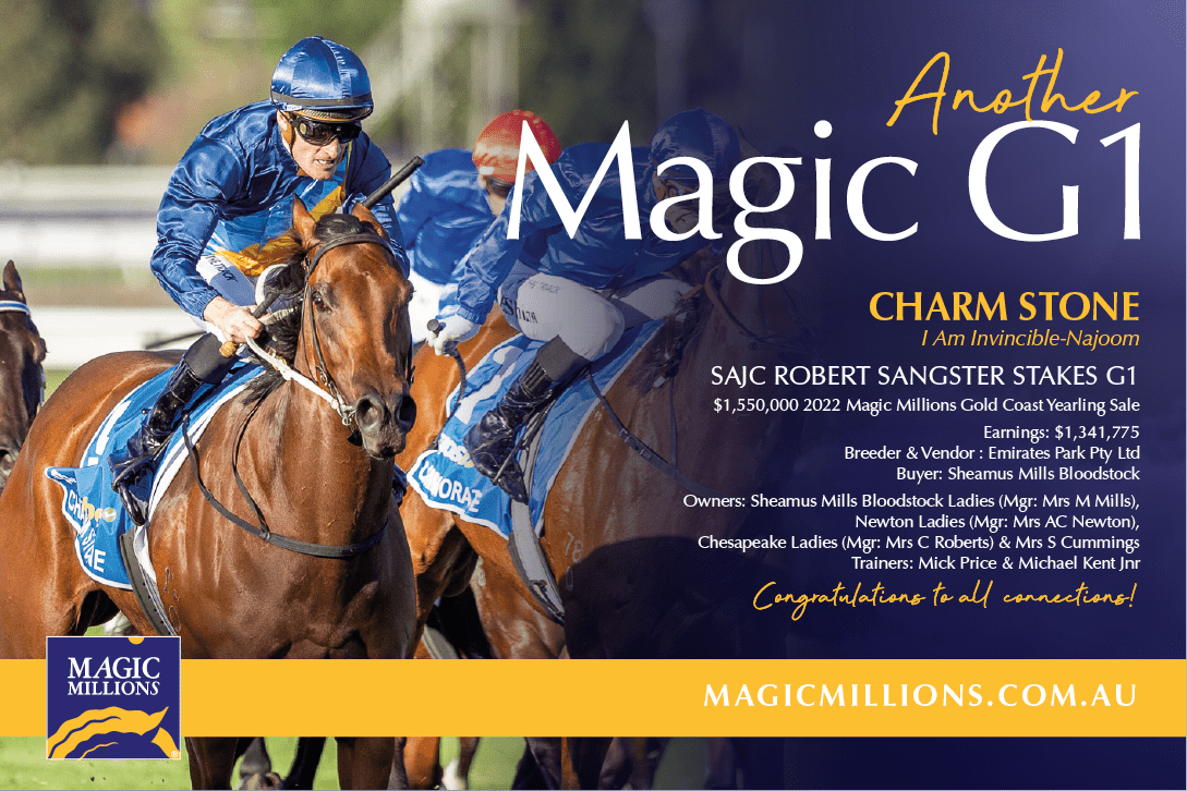 ANZ Bloodstock (@anz_news) on Twitter photo πͺ Another MAGIC Group 1 πͺ
CHARM STONE - ROBERT SANGSTER STAKES ποΈ
<a href="/mmsnippets/">Magic Millions</a> <a href="/MickPriceRacing/">Price Kent Racing</a> <a href="/SMBloodstock/">Sheamus Mills</a> πͺ Another MAGIC Group 1 πͺ
CHARM STONE - ROBERT SANGSTER STAKES ποΈ
<a href="/mmsnippets/">Magic Millions</a> <a href="/MickPriceRacing/">Price Kent Racing</a> <a href="/SMBloodstock/">Sheamus Mills</a>