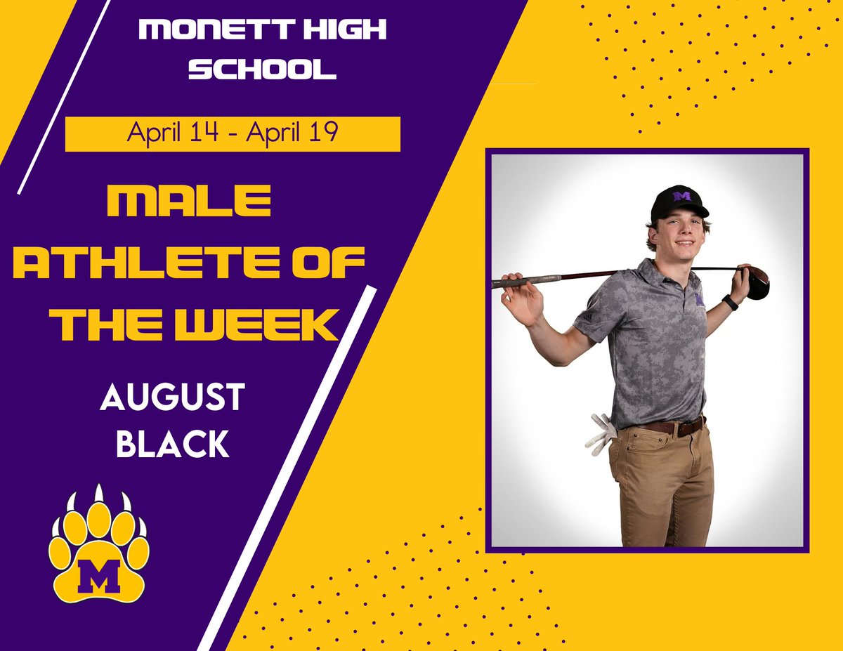 Congrats to our Male Athlete of the Week for April 14-April 19
AUGUST BLACK
August shot a tournament career low (70) at a long and challenging course in Norman OK, while also battling a 40 mph wind.