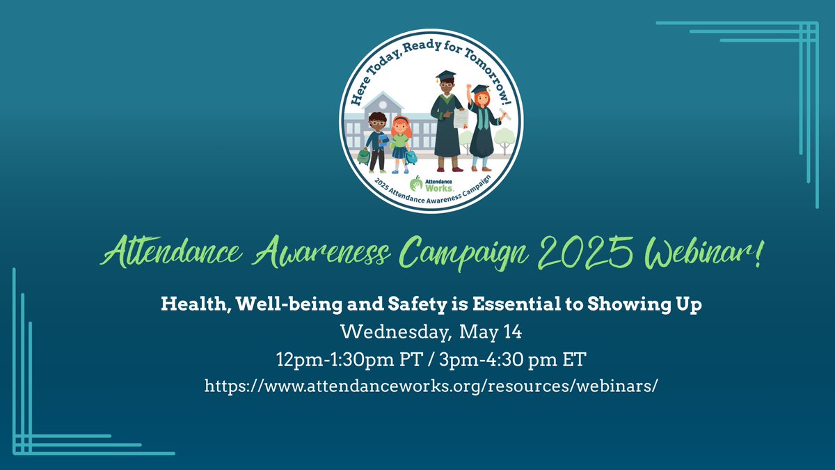 Learning Heroes (@bealearninghero) on Twitter photo 🌿Good physical & mental health matter. Join us on May 14, noon PT / 3 ET & hear how schools & partners are addressing barriers to showing up. #HereTodayReadyForTomorrow!
🔗Register: attendanceworks.org/resources/webi…
<a href="/attendanceworks/">Attendance Works</a>, <a href="/readingby3rd/">Campaign for Grade-Level Reading</a>, <a href="/CISNational/">Communities In Schools</a>, <a href="/JHU_EGC/">Everyone Graduates</a>, <a href="/FutureEdGU/">FutureEd</a>, 🌿Good physical & mental health matter. Join us on May 14, noon PT / 3 ET & hear how schools & partners are addressing barriers to showing up. #HereTodayReadyForTomorrow!
🔗Register: attendanceworks.org/resources/webi…
<a href="/attendanceworks/">Attendance Works</a>, <a href="/readingby3rd/">Campaign for Grade-Level Reading</a>, <a href="/CISNational/">Communities In Schools</a>, <a href="/JHU_EGC/">Everyone Graduates</a>, <a href="/FutureEdGU/">FutureEd</a>,