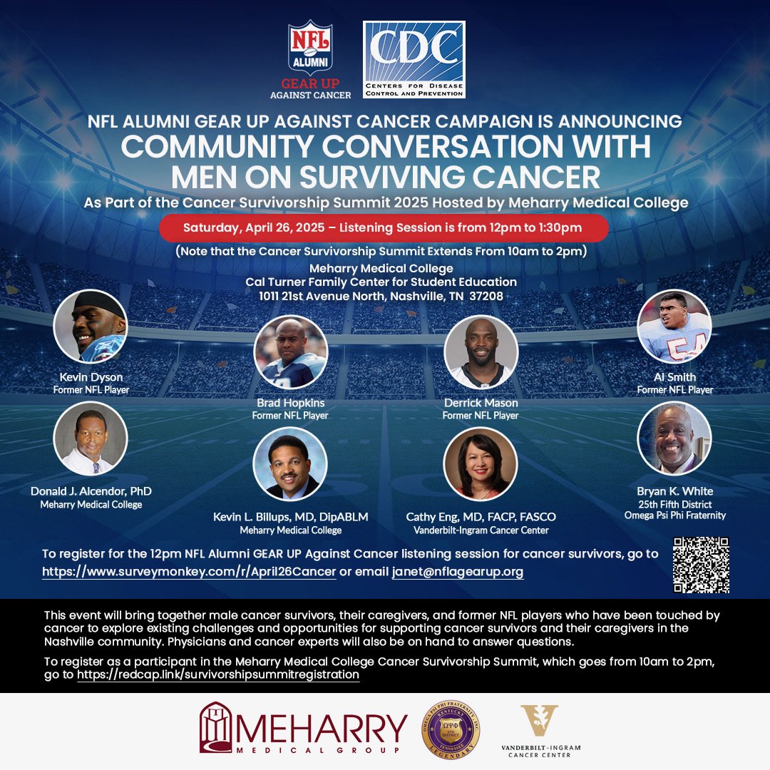 Derrick Mason (@deemason85) on Twitter photo Proud to be part of the private #GearUpAgainstCancer conversation at <a href="/MeharryMedical/">Meharry Medical College</a> with <a href="/NFLAlumni/">NFL Alumni</a> & #VICC. This is about more than football. It’s about raising awareness about early detection & saving lives. #NFLAlumni @cdcgov <a href="/thelegendary5th/">Official 5th District ΩΨΦ</a> Proud to be part of the private #GearUpAgainstCancer conversation at <a href="/MeharryMedical/">Meharry Medical College</a> with <a href="/NFLAlumni/">NFL Alumni</a> & #VICC. This is about more than football. It’s about raising awareness about early detection & saving lives. #NFLAlumni @cdcgov <a href="/thelegendary5th/">Official 5th District ΩΨΦ</a>