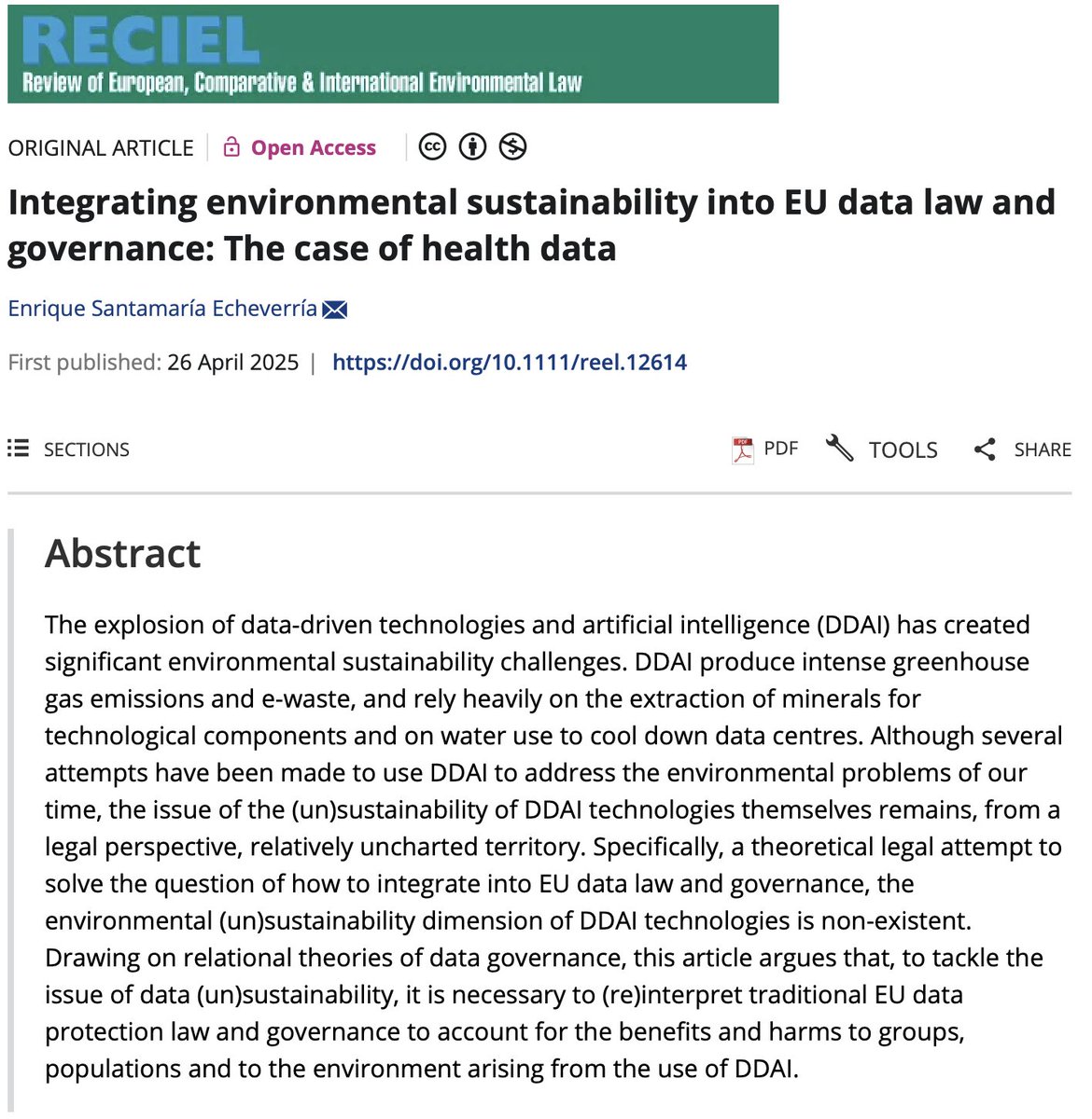 RECIELjournal's tweet image. EU data law talks about privacy and innovation, but what about climate impact? In the @RECIELjournal, Enrique Santamaría Echeverría argues we need a paradigm shift: from anthropocentric to ecocentric data governance.

Read now in #EarlyView: doi.org/10.1111/reel.1…