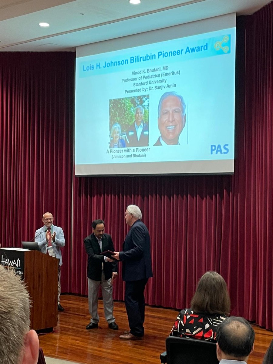 StanfordNeo's tweet photo. Congratulations to Drs. Vinny Bhutani and David Stevenson on receiving the Lois H. Johnson Bilirubin Pioneer Award at #PAS2025 https://t.co/zxtvo63qac