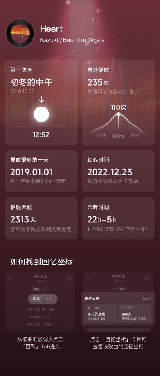 喜欢网易云这个功能，可以把我的思绪带回到过去的时光中，记忆中和歌曲相关的片段也能逐渐浮现，让我短暂忘记现在的压力 https://t.co/X5OO2sPwee