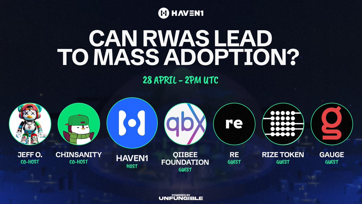 Can RWAs lead to mass adoption? Let's find out.

Join us and co-host <a href="/chinsanity/"></a> with guests from <a href="/qiibeefdn/">qiibee foundation</a>, <a href="/re/">Re</a>, <a href="/trize_io/">T-RIZE</a>, and <a href="/gauge_e1/">gauge</a> as we dive into the future of tokenized assets and their real-world impact.

🗓️ Today
⏰ 2:00 PM UTC
📍 Set your reminder and tune in!