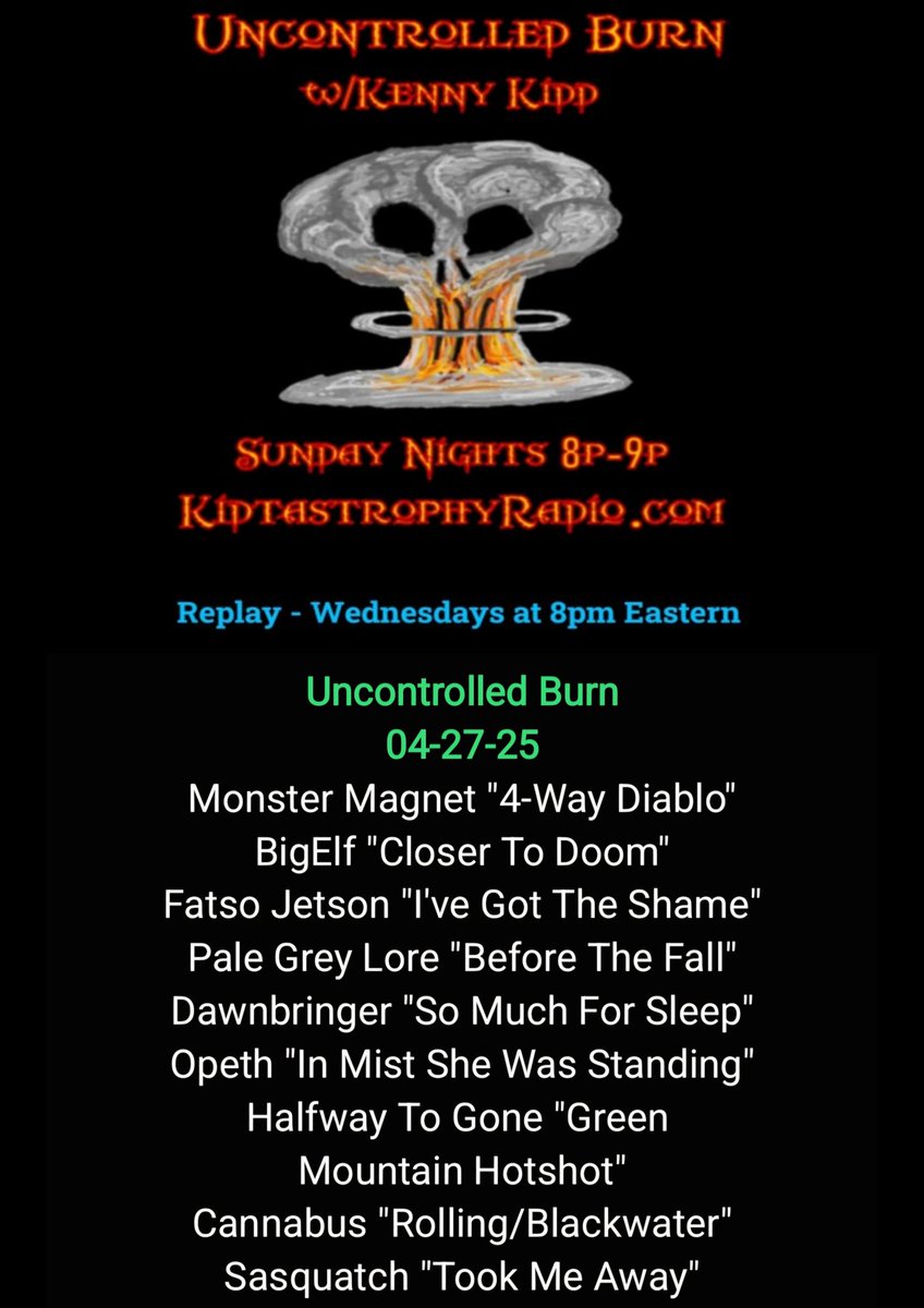 MrKennyKidd's tweet photo. Tonight's "Uncontrolled Burn w/Kenny Kidd" Sundays 8pm Est Only on https://t.co/DExBP4Rldx
REPLAY Wed at 8p Est #Stoney
@monstermagnetnj #BigElf @fatsojetsonband @palegreylore #Dawnbringer @OfficialOpeth #HalfwayToGone #Cannabus @sasquatchrocks https://t.co/Hb2CUqldT9