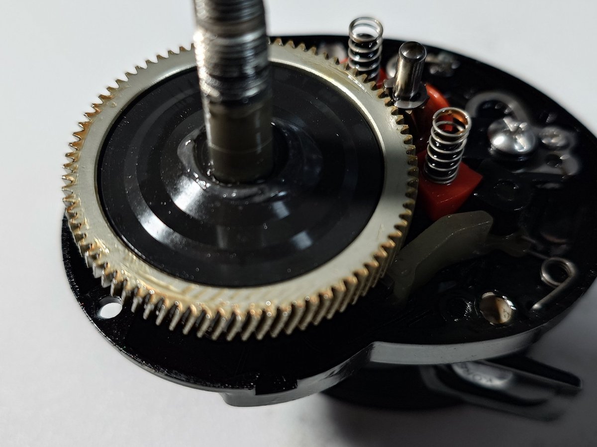 9年前に買ったリールと中古で買った、やたら安かった美品

こんなにキレイならと、そのまま使ってみたら　負荷が掛かると酷いシャリシャリ感。。。

開けてみたら、問題なさそう？
ベアリングのチェックがてらグリスアップしたら治ったぞ

なんだったん？