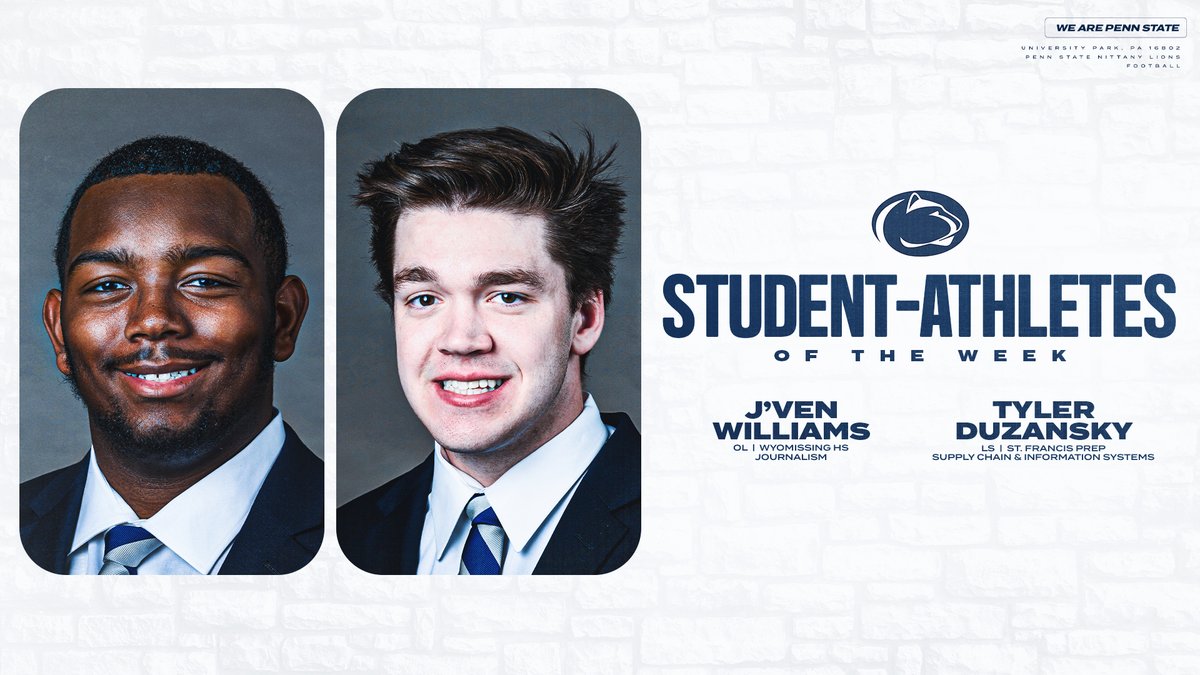 Penn State Football (@pennstatefball) on Twitter photo S/o to our Student-Athletes of the Week:
▫️J'ven Williams (<a href="/WyoFootball/">Wyomissing Spartans Football</a>)
▫️Tyler Duzansky (<a href="/SFHSFBWheaton/">St. Francis HS Spartan Football🏈</a>)
#WeAre S/o to our Student-Athletes of the Week:
▫️J'ven Williams (<a href="/WyoFootball/">Wyomissing Spartans Football</a>)
▫️Tyler Duzansky (<a href="/SFHSFBWheaton/">St. Francis HS Spartan Football🏈</a>)
#WeAre