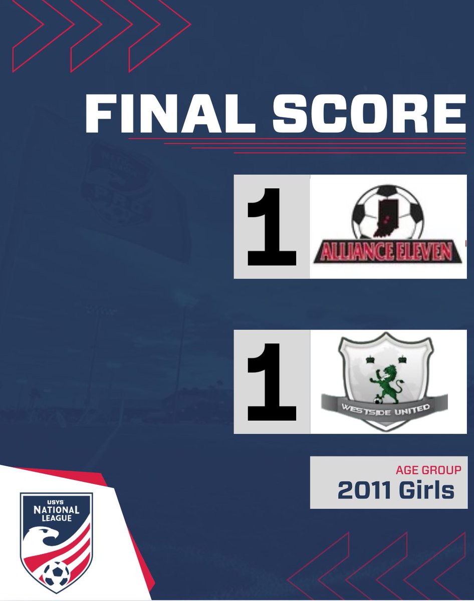 Ended tonight in a tie against Alliance Eleven. Heading to Ohio in two weeks for  more GLC games. 

Goal off corner kick from Chloe Thompson to Kami Steward.
#soccergirl  #westsideisthebestside