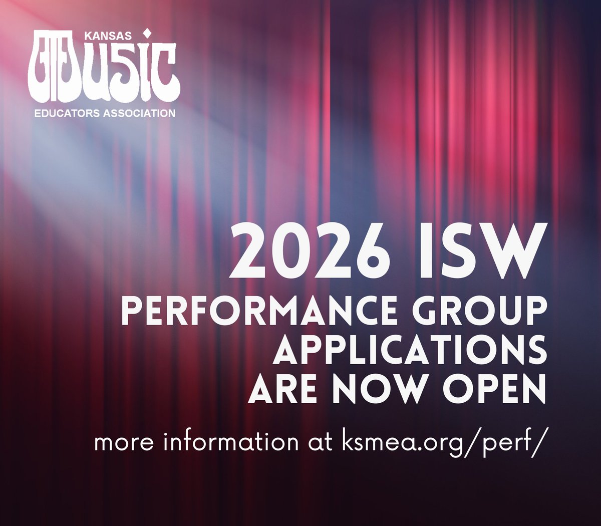 The opportunity to apply for the 2026 ISW Performance Groups is officially here! 🎉

You can submit your application for performances until May 16, 2025. For further details, visit ksmea.org/perf/

#kmea #kmea2026 #isw #isw2026 #music #performance