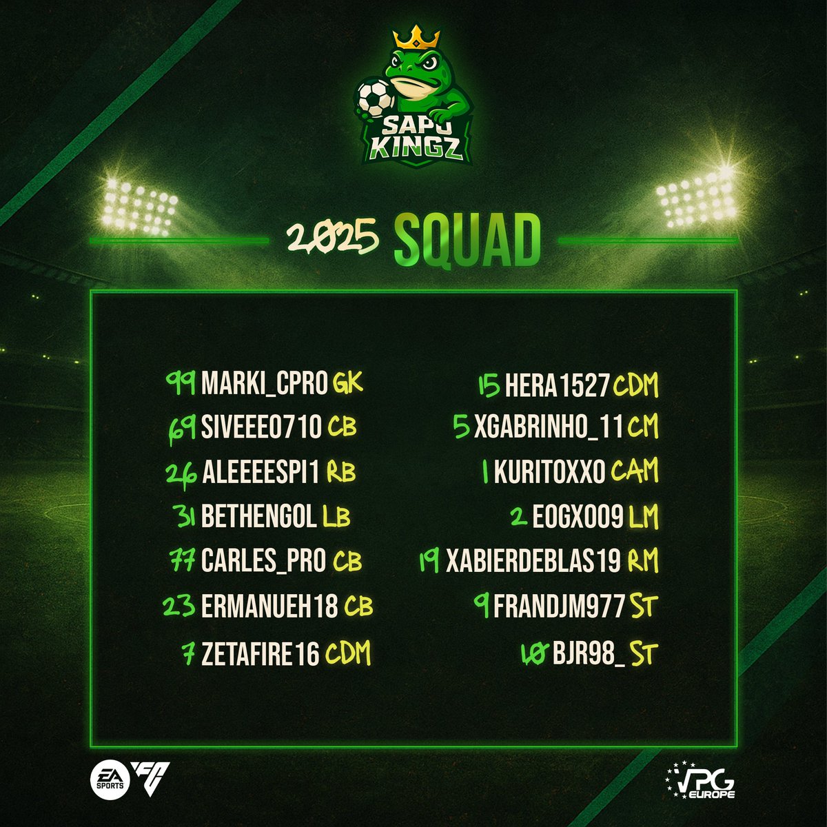 We present our squad for <a href="/OfficialVPG/">Virtual Pro Gaming</a> on VPG Europe League 4! #AlwaysSapo 🐸