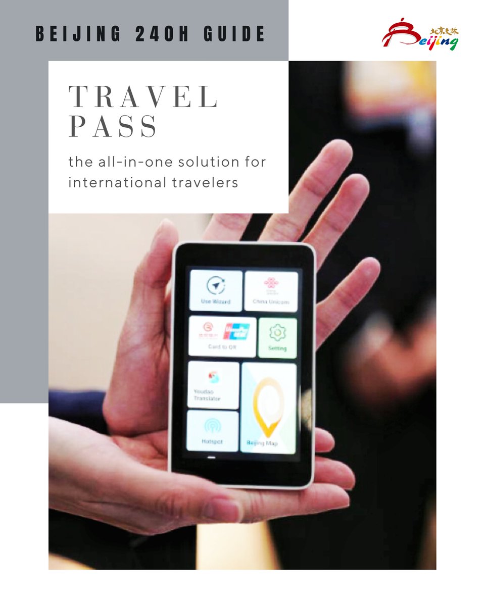 VisitBeijingcn's tweet photo. #TravelPass is your all-in-one tool for visiting #Beijing—banking, SIM, Wi-Fi, translation, and payments in one smart device. Perfect for #240hourvisafree transit travelers. Get yours at the “#BeijingService” counter @PKXAirport. #Beijing240HGuide #VisitBeijing https://t.co/oH4YaTaodC