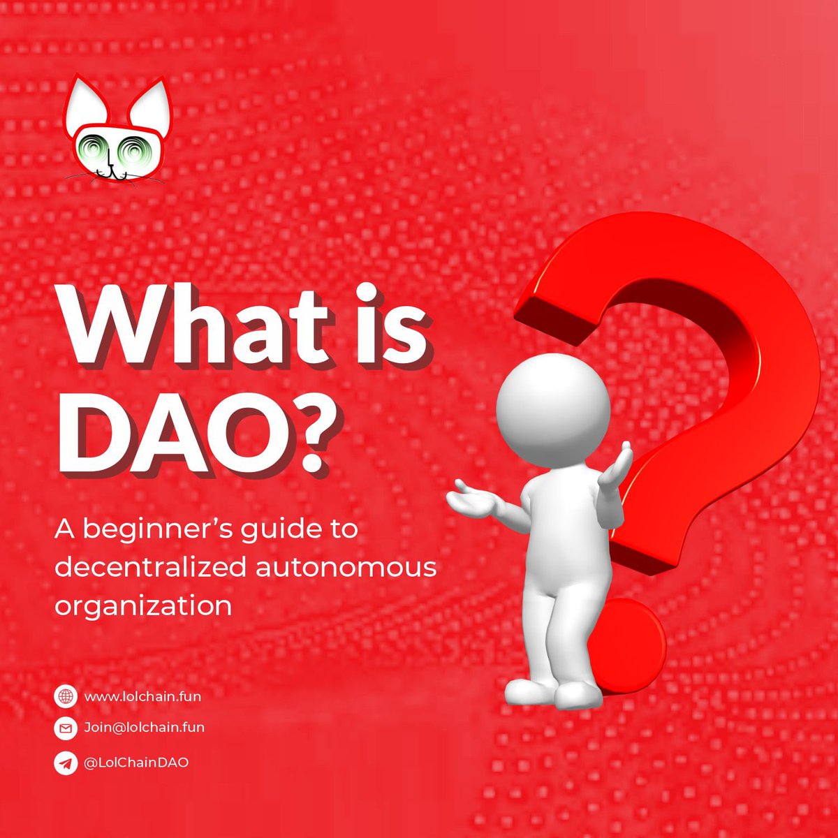LolChainDAO's tweet image. What’s a DAO?

A Decentralized Autonomous Organization — no bosses, no gatekeepers.

Rules run on smart contracts. Decisions are transparent &amp;amp; community-led.

At LolchainDAO, we’re using DAOs to revolutionize asset management.
Join the future!

#LolchainDAO #DAOExplained…