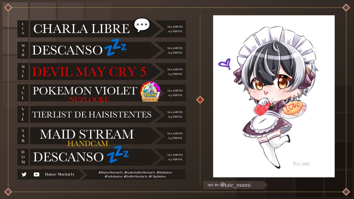 HaiseMoriarty's tweet photo. 🃏HORARIO SEMANAL🔍

Temía que llegara este día...  Dios nos libre a todos

General #HaiseMoriarty
Live #HaiseLIVE
Art: #GaleriaDeMoriarty
Meme: #HaHaise
NSFW: #Antohaise
Música: #DoReMoriarty
Clips: #ClipHaise
Comunidad #Haisistentes https://t.co/ODGZdjNR6y